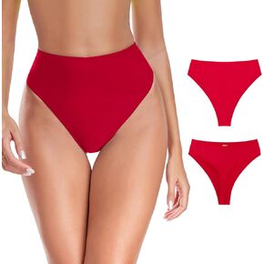 RELLECIGA Women's High Waisted High Cut Thong Bikini Bottom
