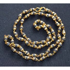 Tulsi mala beads necklace 6mm Holy Basil beads Buddhist Prayer beads with gold/silver caps w/ or w/o S Hook - Sacred calming beads for peace harmony (Style-2 (Black Gold Caps w/ S Hook))