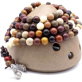 Unisex Natural Colorful Wood Buddhist Prayer Beads Bracelet Necklace Tibetan Mala Prayer Beads