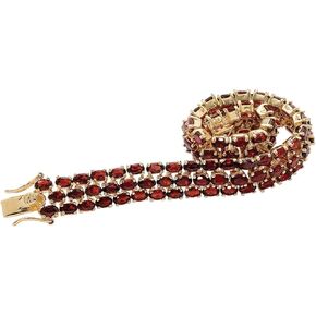 PalmBeach Yellow Gold-plated Oval Shaped Genuine Red Garnet, Triple Row Tennis Bracelet (11.5mm), Hidden Box Clasp, 7.25 inches