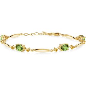 Gem Stone King 18K Yellow Gold Plated Silver Green Peridot and Yellow Created Sapphire Tennis Bracelet For Women | 4.00 Cttw | Gemstone August Birthstone | Oval 7X5MM | 6 Inch + 1 Inch Extender