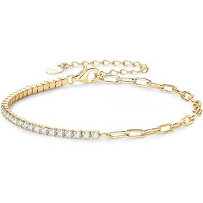 Moissanite Tennis Bracelet, 18K White Gold Plated Lab Diamond Bracelets for Women, 925 Sterling Silver Wedding Stacking Paperclip Classic Bracelets, D Color VVS1 Round Cut, GRA Certificate, 6.5+2 inch