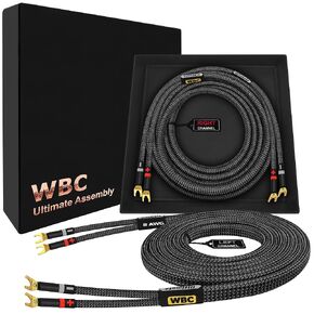 WORLDS BEST CABLES 8 Foot Ultimate - 8 AWG - Ultra-Pure OFC - Premium Audiophile HiFi Speaker Cable Pair with Eminence Spade Plugs & Carbon Tweed Jacket