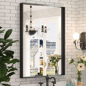 Keonjinn Brushed Silver Bathroom Mirrors for Wall 24 x 32 Inch Rectangle Bath Vanity Mirror Modern Farmhouse Framed Rectangular Mirror, Metal Frame Bathroom Mirror for Over Sink(Horizontal/Vertical)