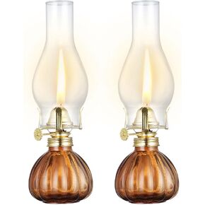 2 Pieces Vintage Oil Lamp Color Glass Kerosene Lamp Lantern 11 Inch Large Oil Lamps for Indoor Use Decorative Hurricane Lamp Oil Lantern for Tabletop Decor Emergency Lighting