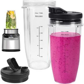 YQL 24OZ Replacement Blender Cups Compatible with Ninja Auto iQ BL480 BL482 BL642 BL682 BL450 BN401 BN751 BN801 Foodi SS351 SS151 SS401 Ninja Blender Auto iQ Blade,Blender Cups with Lids(2 Pack)
