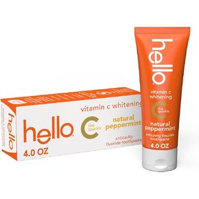 معجون أسنان مبيض بفيتامين C مع الفلورايد، معجون أسنان لتبييض الأسنان للبالغين، يساعد على إنعاش التنفس ويزيل البقع السطحية، خالٍ من SLS، نكهة النعناع الطبيعية، أنبوب 4.0 أونصة in Kuwait