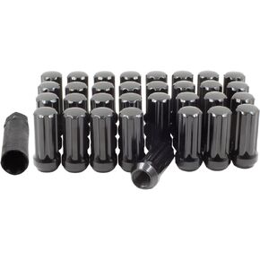Wheel Accessories Parts 32 Pcs M14x1.5 14x1.5 Thread Truck 1.90" Long Spline Lug Nuts Black 7 Spline Fits 1999+ Chevy Silverado GMC Sierra 2500 3500 Ford 2005+ F250 F350 2011+ Ram 2500 3500