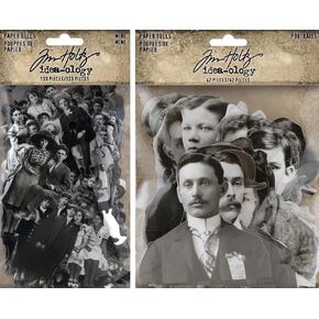 Idea-ology Tim Holtz 2022 Mini Paper Dolls and Portraits Paper Dolls - 2 Item Bundle, Ivory