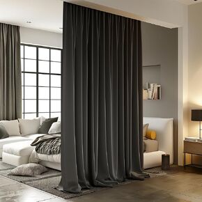 Room Divider Curtains for Ceiling Track Rod, Blackout Ceiling Track Curtains with Hooks Noise Reduction Privacy Curtain for Wall Ceiling Mount Track, 4.3 ft Wide x 7 ft Tall, Black, 1 Panel