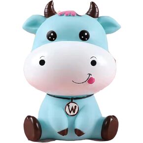Piggy Bank Cow for Coin Bank for Cute Cow Piggy Bank Big Eyes for Birthday… (Blue)