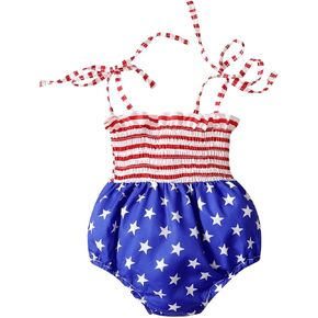 4th من يوليو طفلة الزي الوليد لطيف العلم الأمريكي رومبير أكمام قطعة واحدة ارتداءها الصيف الرضع الملابس in Kuwait