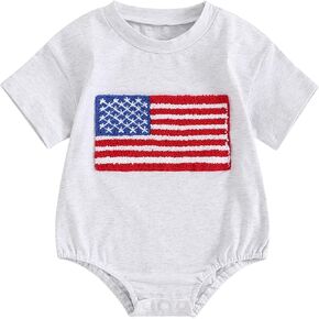 Newborn Infant Baby Girl Boy 4th of July Bubble Romper USA Letter Print Onesie Fourth of July Jumpsuit Outfits in Kuwait