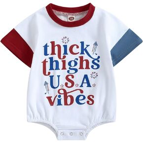 Newborn Infant Baby Girl Boy 4th of July Bubble Romper USA Letter Print Onesie Fourth of July Jumpsuit Outfits
