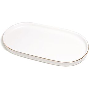 Ceramic Jewelry Dish Tray, Perfume Vanity Tray, 7x4 Decorative Catch All Trays Bowl for Trinket Key Ring, Small Bathroom Counter Tray, Soap Tray for Kitchen Sink (White)