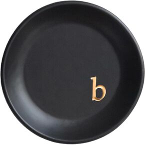 COLLECTIVE HOME - Ceramic Jewelry Tray, Decorative Trinket Dish for Rings Earrings Necklaces Bracelet Watch Keys, Birthday Mother's Day Christmas Gift for Women, 4.75", Black Surface (a)