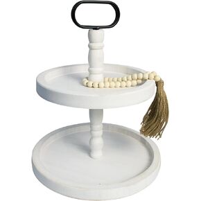Rustic 2 Tiered Tray Decor, Coffee Color, Wooden Material, Round Shape
