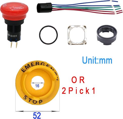 16mm 0.63" Red Mushroom Emergency Stop Push Button Switch DPDT 6 Pin Big Head 30mm Latching with Anti-Collision Protective Cover in Saudi Arabia