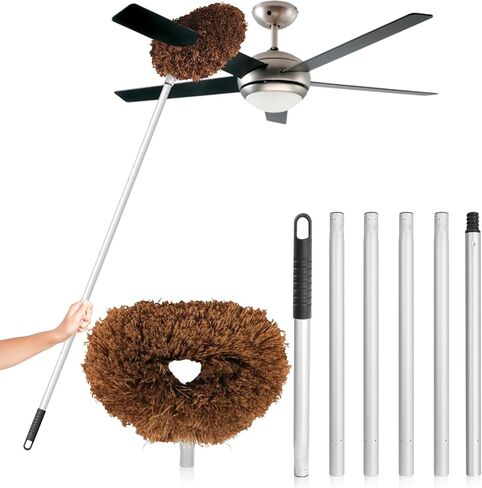 منظف ​​مروحة السقف، منظف شفرات المروحة الممتدة للسقف العالي من 13 إلى 71 بوصة، منفضة مروحة السقف المصنوعة من الألياف الدقيقة القابلة لإعادة الاستخدام مع 6 أقطاب تمديد لأرفف الكتب والأثاث على الحائط (رمادي) in Kuwait