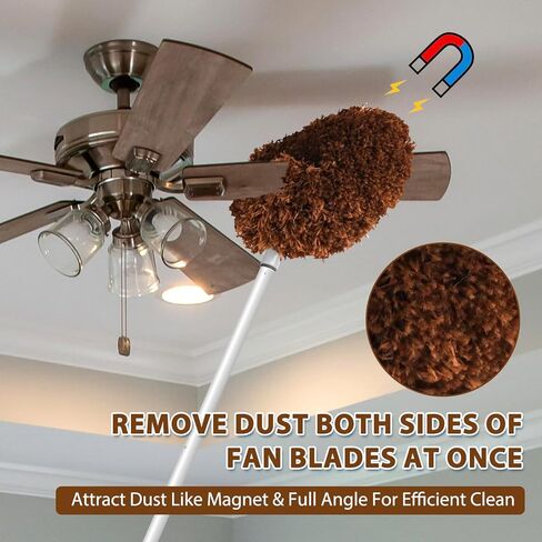 منظف ​​مروحة السقف، منظف شفرات المروحة الممتدة للسقف العالي من 13 إلى 71 بوصة، منفضة مروحة السقف المصنوعة من الألياف الدقيقة القابلة لإعادة الاستخدام مع 6 أقطاب تمديد لأرفف الكتب والأثاث على الحائط (رمادي) in Kuwait