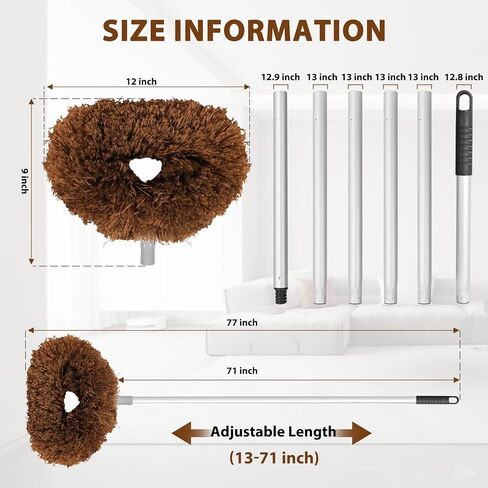 منظف ​​مروحة السقف، منظف شفرات المروحة الممتدة للسقف العالي من 13 إلى 71 بوصة، منفضة مروحة السقف المصنوعة من الألياف الدقيقة القابلة لإعادة الاستخدام مع 6 أقطاب تمديد لأرفف الكتب والأثاث على الحائط (رمادي) in Kuwait