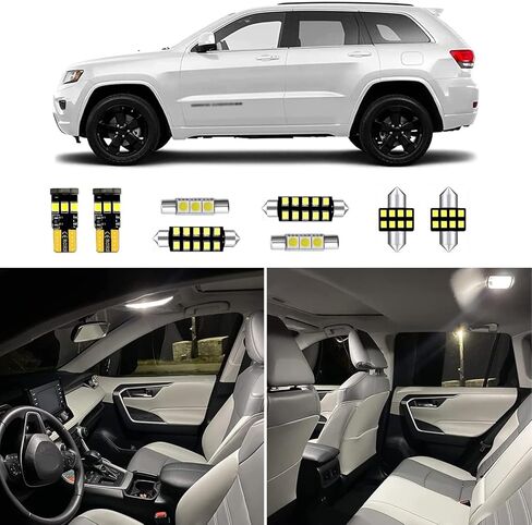 15 قطعة استبدال مصابيح LED الداخلية من Grand Cherokee لعام 2011 2012 2013 2014 2015 2016 2017 2018 2019 2020 Jeep Grand Cherokee 6000K حزمة لمبات LED داخلية بيضاء فائقة السطوع + أداة تركيب in Kuwait