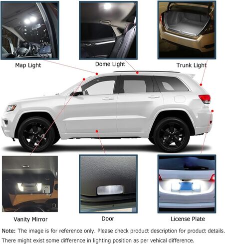15 قطعة استبدال مصابيح LED الداخلية من Grand Cherokee لعام 2011 2012 2013 2014 2015 2016 2017 2018 2019 2020 Jeep Grand Cherokee 6000K حزمة لمبات LED داخلية بيضاء فائقة السطوع + أداة تركيب in Kuwait
