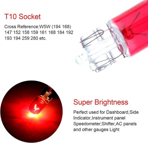 cciyu 20 Pack 194/168/T10 12V 5W Side Marker Light Halogen Bulb (10 PCS Red) in Saudi Arabia