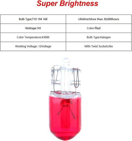cciyu 20 Pack 194/168/T10 12V 5W Side Marker Light Halogen Bulb (10 PCS Red) in Saudi Arabia