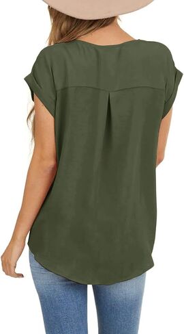 Orchidays Womens Casual Short Sleeve Tops Dressy Crew Neck Side Button Shirts Blouse in Kuwait
