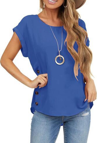 Orchidays Womens Casual Short Sleeve Tops Dressy Crew Neck Side Button Shirts Blouse in Kuwait