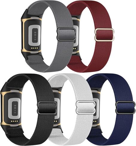5 Pack Stretchy Nylon Compatible with Fitbit Charge 6 Bands/Fitbit Charge 5 Bands for Women Men, Elastic Adjustable Straps Sport Replacement Wristbands for Fitbit Charge 5/6 Watch in Kuwait