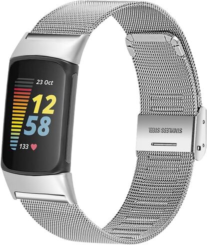 FitTurn Slim Band for Fitbit Charge 6/Charge 5 SmartWatch, Mesh Stainless Steel Adjustable Watchband Feminine Strap Replacement Accessory Strap for Charge 6/Charge 5 Fitness & Health Tracker in Saudi Arabia