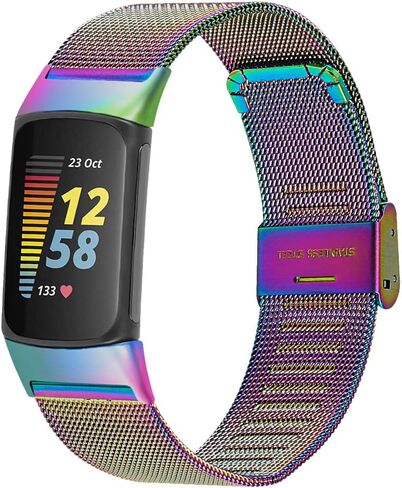 FitTurn Slim Band for Fitbit Charge 6/Charge 5 SmartWatch, Mesh Stainless Steel Adjustable Watchband Feminine Strap Replacement Accessory Strap for Charge 6/Charge 5 Fitness & Health Tracker in Saudi Arabia