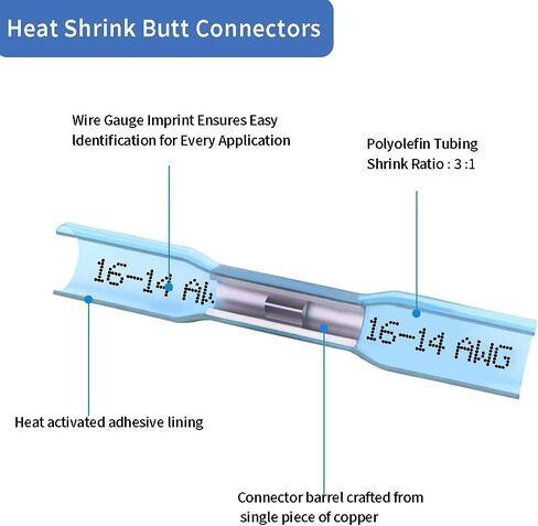 1000 Pcs Blue Heat Shrink Butt Connectors, 16-14 AWG Waterproof Electrical Crimp Wire Splice for Marine, Cable, Wiring in Saudi Arabia