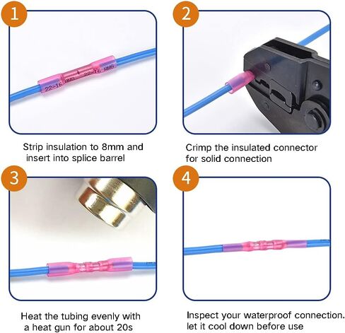 1000 Pcs Blue Heat Shrink Butt Connectors, 16-14 AWG Waterproof Electrical Crimp Wire Splice for Marine, Cable, Wiring in Saudi Arabia