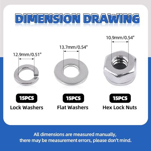 Glarks 150Pcs 304 Stainless Steel #10-24 Nylon Insert Hex Lock Nuts, Lock Washers and Flat Washers Assortment Kit for Screws and Bolts, SAE Sizes in Saudi Arabia