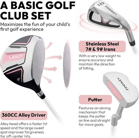 FINCHLEY Kids Golf Clubs Set for Boys & Girls Aged 4-7, Includes Driver, 7# & 9# Irons, and Putter for Right Hand for Right Hand in Saudi Arabia