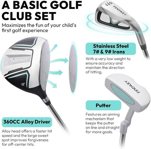 FINCHLEY Kids Golf Clubs Set for Boys & Girls Aged 4-7, Includes Driver, 7# & 9# Irons, and Putter for Right Hand for Right Hand in Saudi Arabia