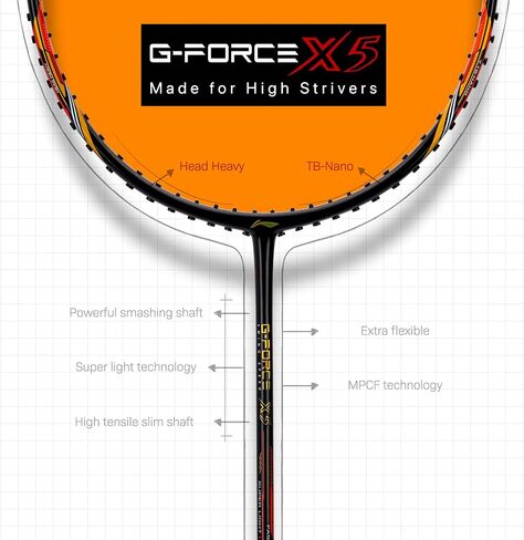 Li-Ning G-Force X5 Carbon Fibre Badminton Racket with Free Full Cover(82 Grams, 28 Lbs) in Saudi Arabia