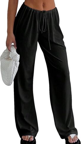 MakeMeChic Women's Casual Drawstring Elastic Waist Straight Leg Lounge Pants Loose Trousers in Saudi Arabia