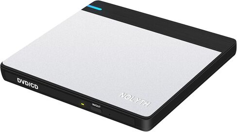 محرك أقراص DVD خارجي NOLYTH، USB 3.0 وUSB C، ناسخ أقراص مضغوطة رفيع للغاية +/-RW مع فتحة USB SD/TF/2، مشغل DVD أنيق أسود فضي لأجهزة الكمبيوتر المحمول وأجهزة الكمبيوتر المكتبية وأجهزة الكمبيوتر المكتبية Windows 11 in Kuwait