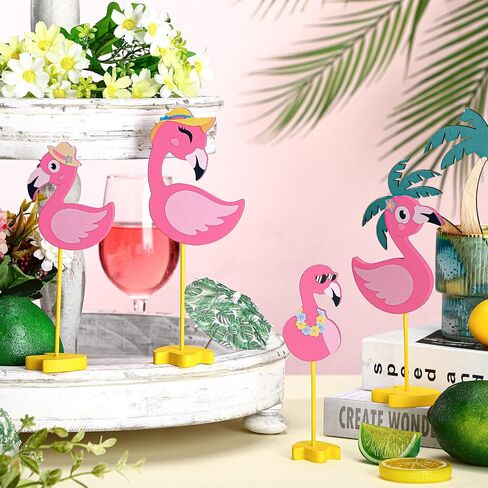4 Pcs Flamingo Tiered Tray Decor Flamingo Pink Flamingo Decor Wooden Sign on Stand Summer Farmhouse Flamingo Tabletop Decor Freestanding Flamingo Decor Rustic Farmhouse Home Kitchen Decor in Saudi Arabia