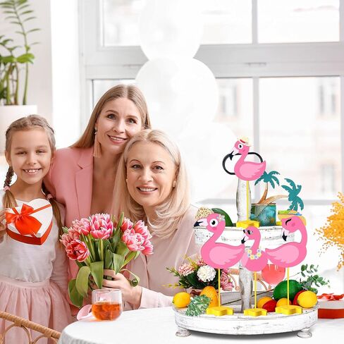 4 Pcs Flamingo Tiered Tray Decor Flamingo Pink Flamingo Decor Wooden Sign on Stand Summer Farmhouse Flamingo Tabletop Decor Freestanding Flamingo Decor Rustic Farmhouse Home Kitchen Decor in Saudi Arabia