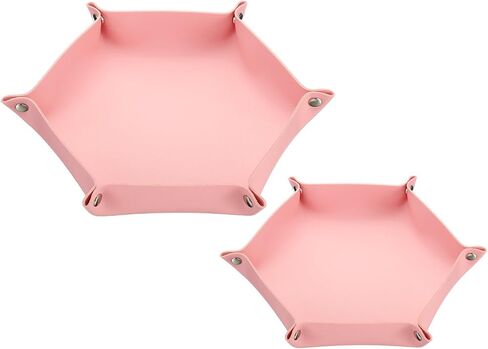 PATIKIL Leather Dice Tray, 2 Pcs Valet Tray Foldable Catchall Holder Leather Travel Tray for Men Women for Dice Card Jewelry Key Coin Glasses, Pink 2 Size in Saudi Arabia