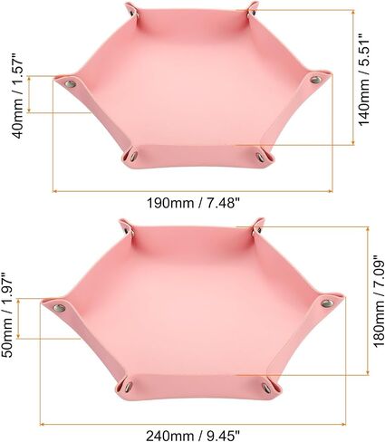 PATIKIL Leather Dice Tray, 2 Pcs Valet Tray Foldable Catchall Holder Leather Travel Tray for Men Women for Dice Card Jewelry Key Coin Glasses, Pink 2 Size in Saudi Arabia