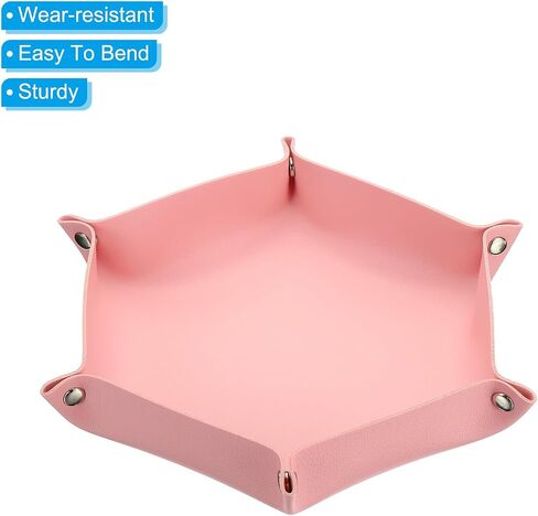 PATIKIL Leather Dice Tray, 2 Pcs Valet Tray Foldable Catchall Holder Leather Travel Tray for Men Women for Dice Card Jewelry Key Coin Glasses, Pink 2 Size in Saudi Arabia