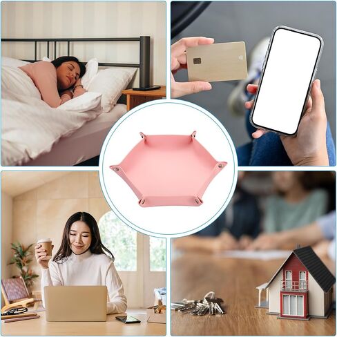 PATIKIL Leather Dice Tray, 2 Pcs Valet Tray Foldable Catchall Holder Leather Travel Tray for Men Women for Dice Card Jewelry Key Coin Glasses, Pink 2 Size in Saudi Arabia
