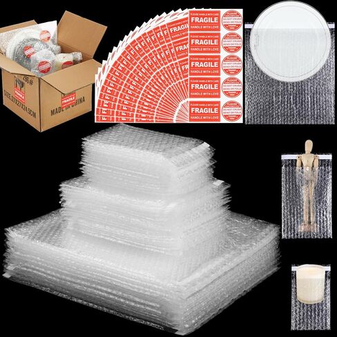 150 Pcs 3 Sizes Bubble Pouches 11.8" x 11.8", 5.91" x 7.87", 3.94" x 5.91", with 20 Sheets Fragile Sticker Sealing Clear Bubble Cushioning Bags Bubble Bags for Dishes Glasses in Saudi Arabia