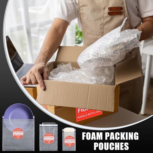 150 Pcs 3 Sizes Bubble Pouches 11.8" x 11.8", 5.91" x 7.87", 3.94" x 5.91", with 20 Sheets Fragile Sticker Sealing Clear Bubble Cushioning Bags Bubble Bags for Dishes Glasses in Saudi Arabia
